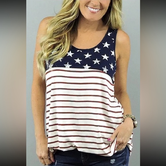 Coco And Main Tops - Coco And Main Size Large Red White & Blue Stars Stripes Patriotic Tank Top